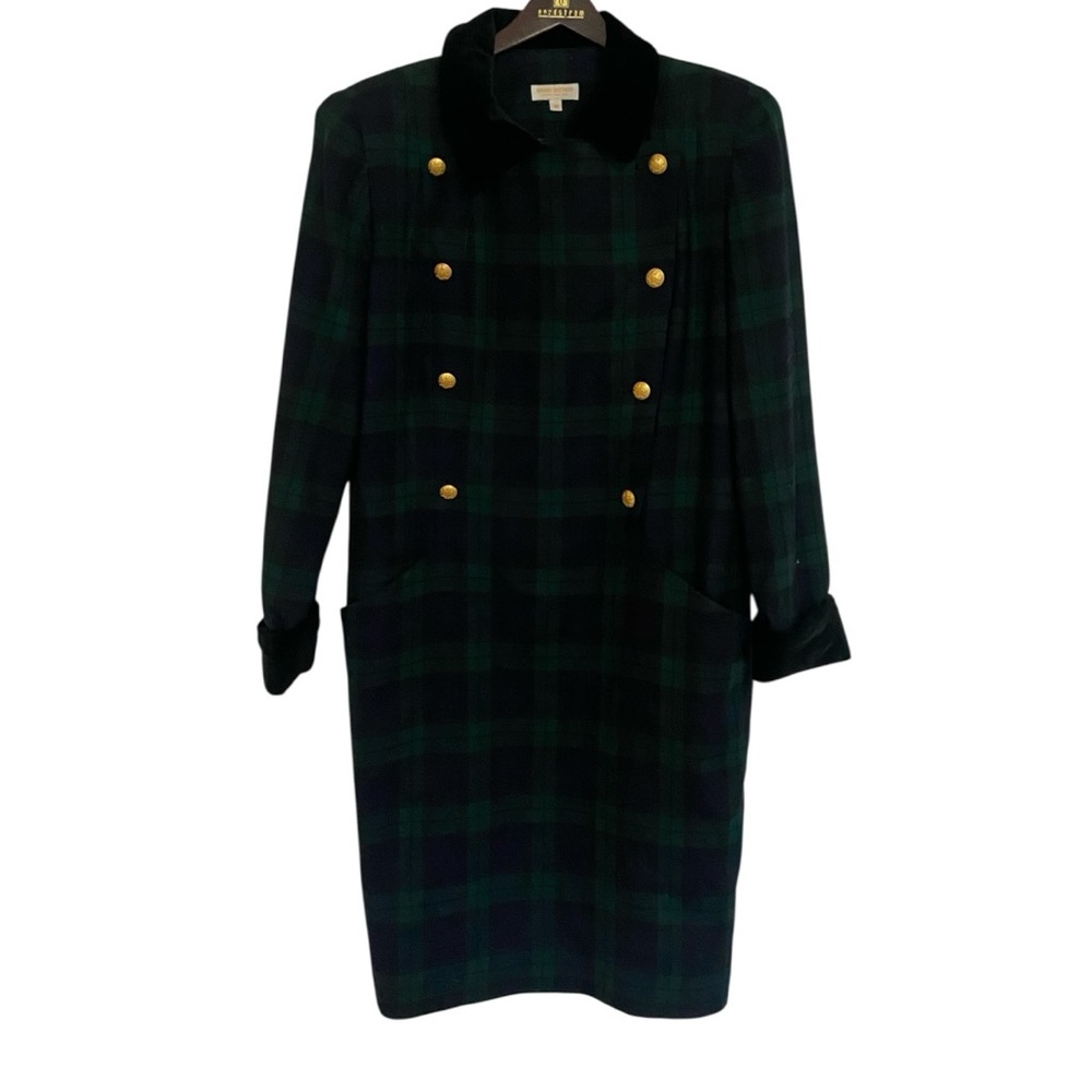 Brooks Brothers Black and Green Plaid Midi Dress